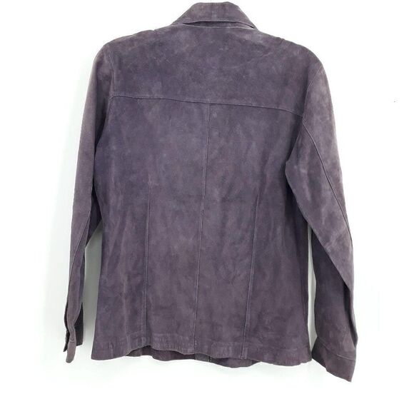 Vtg 90's Leather Shirt Jacket Shacket Suede Long Sleeve Button Up Purple Sz S - Picture 5 of 9